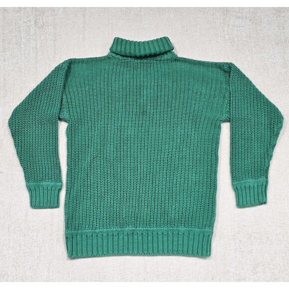 Vtg 80s GAP Clothing Co. 100% Cotton Large Green Chunky Cable Knit Sweater - Picture 2 of 6